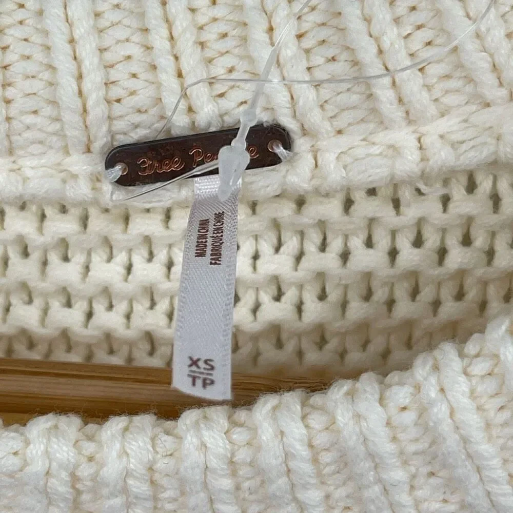 Free People Cream Dream Cable Knit Oversized Fisherman Sweater Size XS